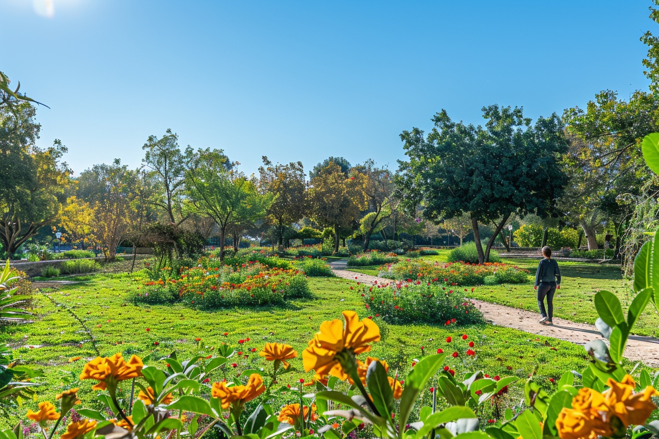 Vue panoramique d'un parc luxuriant à Nîmes, illustrant la beauté des espaces verts ensoleillés idéaux pour une nouvelle vie